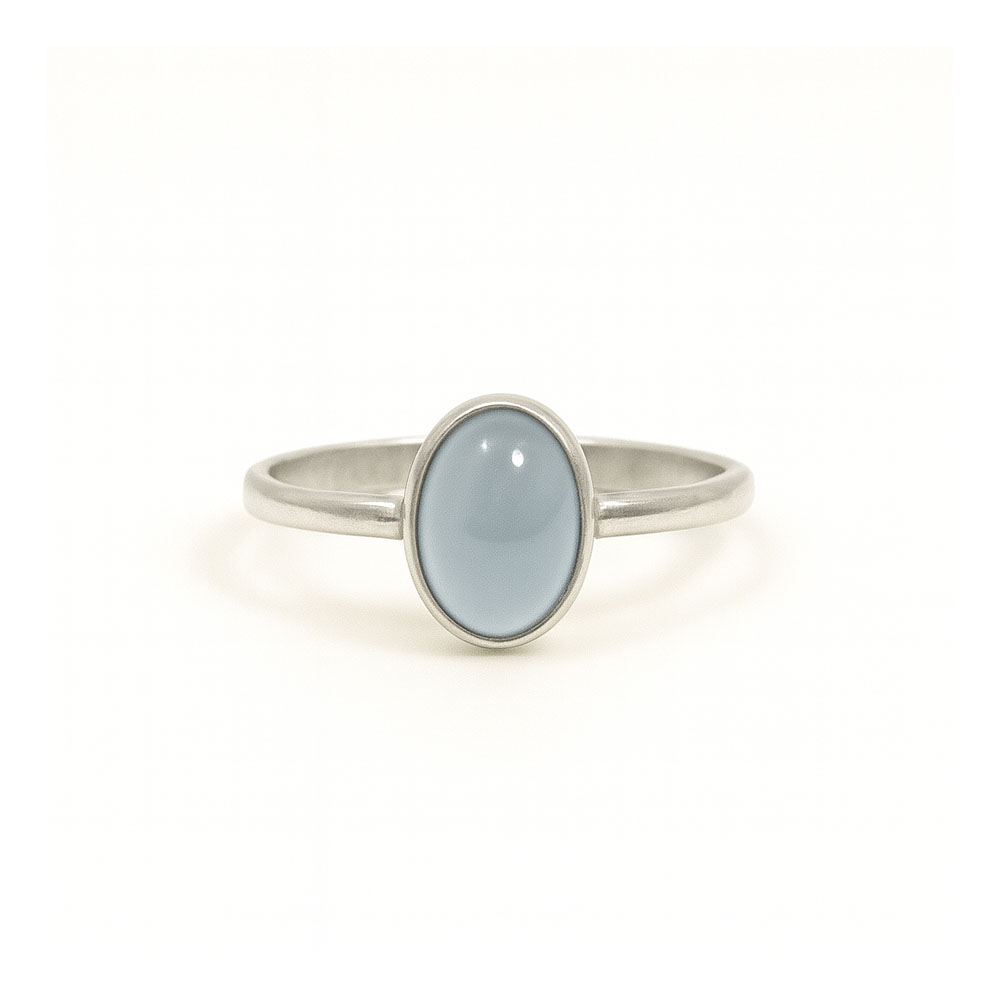 Anillo Plata Piedra Natural Calcedonia Azul
