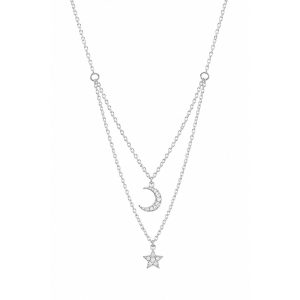 Collar Plata Zirconia Luna y Estrella