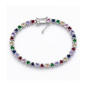 Pulsera Plata Zirconia Corazon Arcoiris