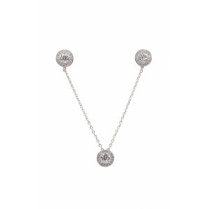 Set Arete Dije Cadena Zirconia Circulo