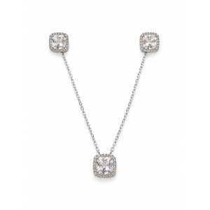 Set Arete Dije Cadena Zirconia Cuadrado