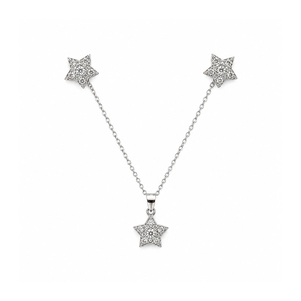 Set Arete Dije Cadena Zirconia Estrellas