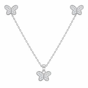 Set Arete Dije Cadena Zirconia Mariposa