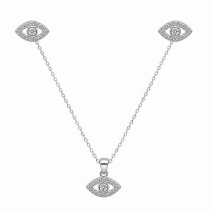 Set Arete Dije Cadena Zirconia Ojo Turco