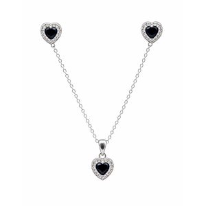 Set Arete Dije Cadena Zirconia Corazon Azul