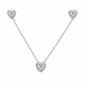 Set Arete Dije Cadena Zirconia Corazon