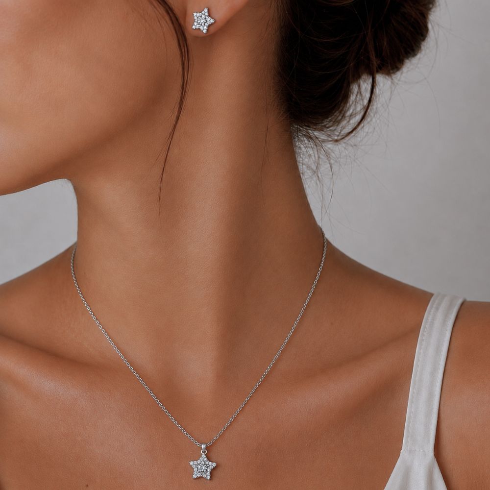 Set Arete Dije Cadena Zirconia Estrellas - Image 2